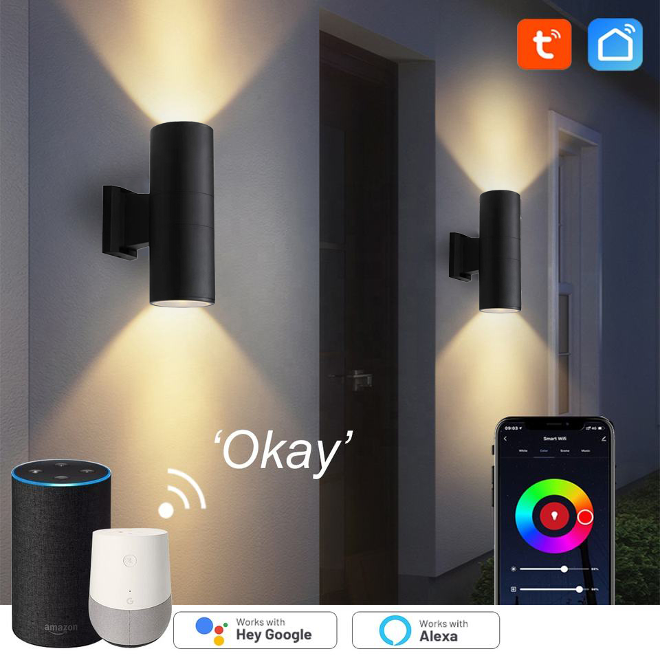 Outdoor Lighting Zigbee - Tuya สมาร์ทโคมไฟติดผนังกลางแจ้ง,ขึ้นลงโคมไฟติดผนังกันน้ํา,โคมไฟระเบียงที่ทันสมัยสําหรับลานบ้าน, พร้อม Alexa/Google Assistant