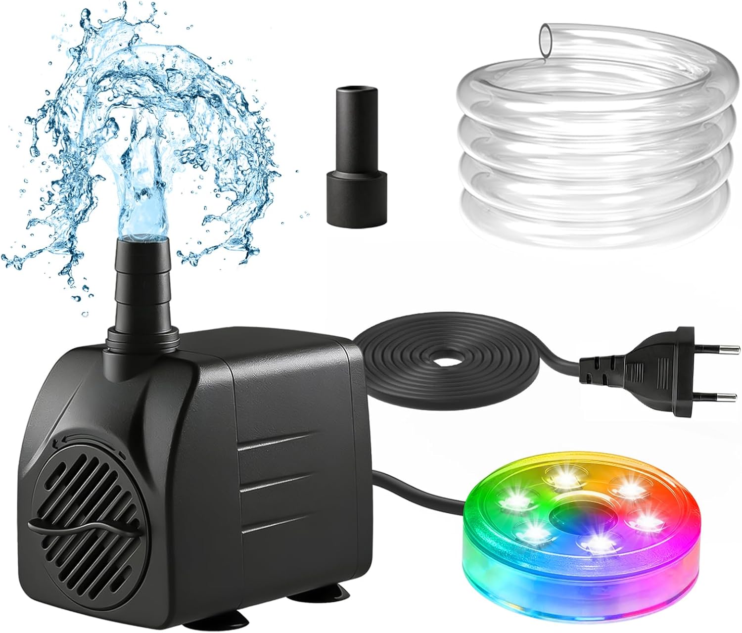 Pond Light Submersible - ปั๊มน้ำแบบจุ่มใต้น้ำ 210GPH พร้อมไฟ LED สำหรับน้ำพุกลางแจ้ง สวน