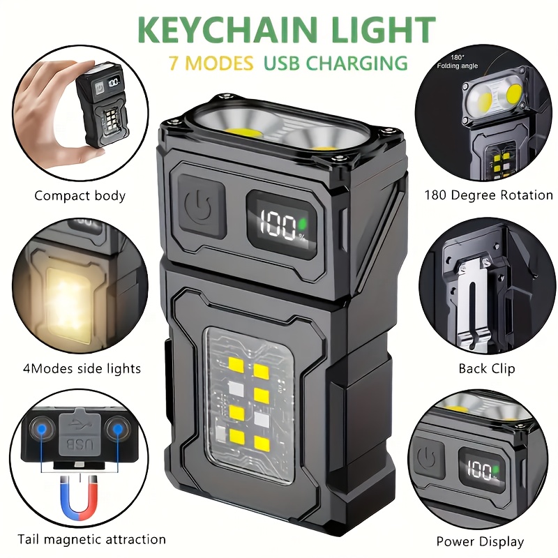 Outdoor Lighting Beacon - ไฟฉายพกพา LED แบบชาร์จไฟได้ขนาดเล็ก ไฟฉาย COB ด้านข้างแบบพกพาพร้อมคลิปหนีบ