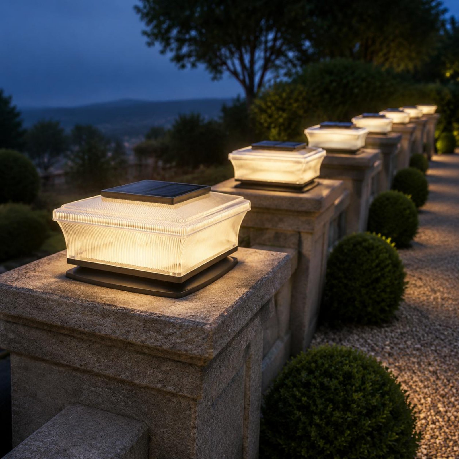 Outdoor Lighting Bulbs - ไฟเสาโซลาร์เซลล์ไร้สาย รูปทรงสี่เหลี่ยม แสงสีขาวอบอุ่น 3000K สำหรับสวน