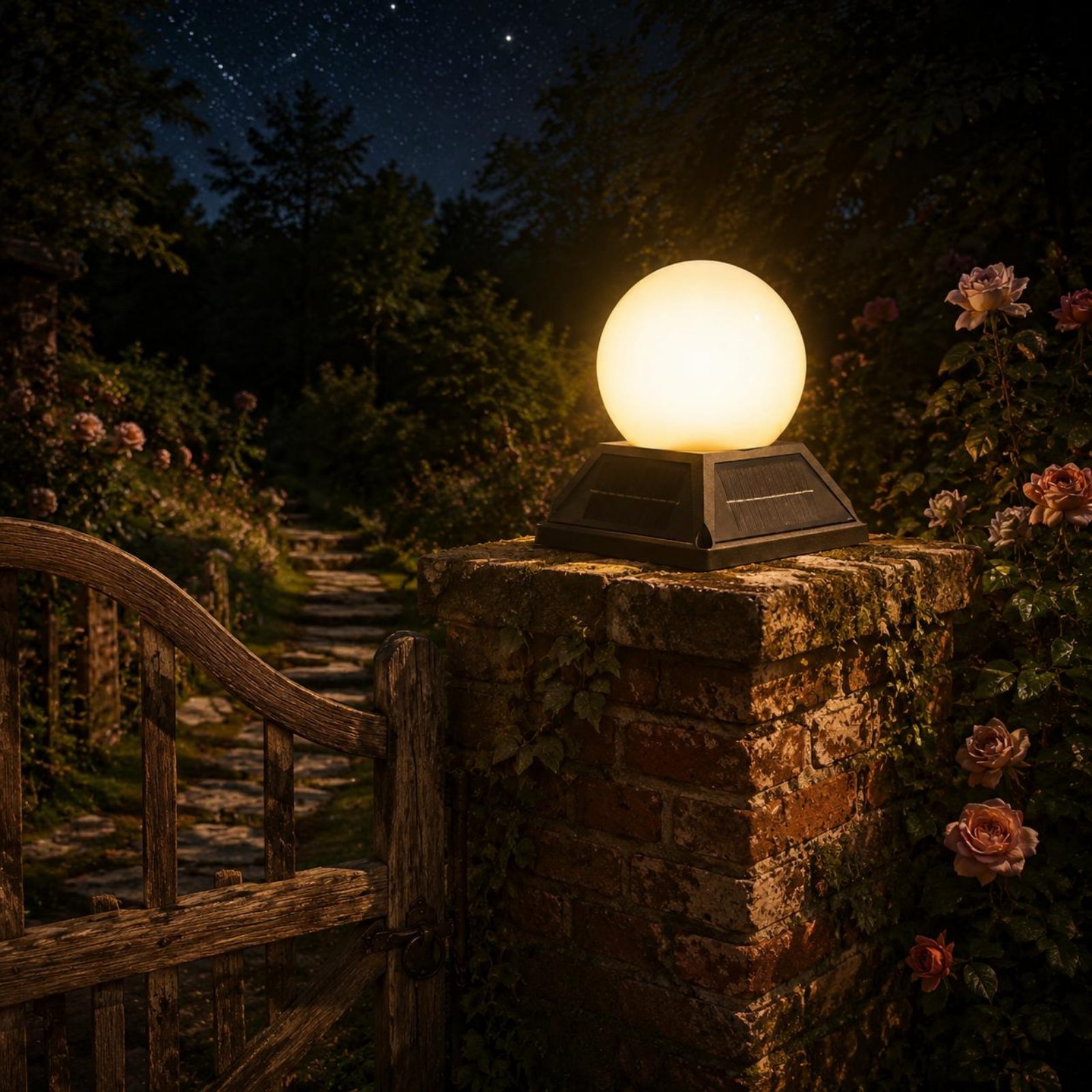 Outdoor Lighting Bulbs - ไฟหัวเสาโซลาร์เซลล์ พร้อมรีโมทไร้สาย ควบคุมไฟเสาโซลาร์เซลล์ โคมไฟหัวเสา ทนทานต่อสภาพอากาศ โคมไฟทรงกลมสำหรับภายนอกอาคาร