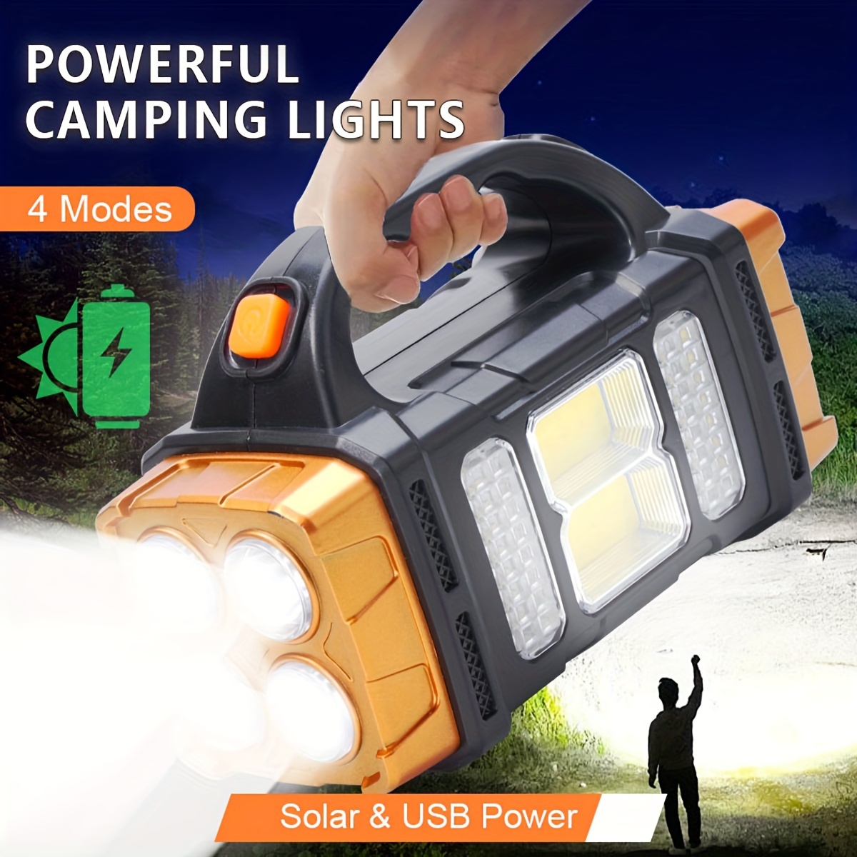 Outdoor Lighting Beacon - อัพเกรดใหม่ ไฟฉาย LED พลังงานแสงอาทิตย์แบบชาร์จไฟได้ กำลังสูง พร้อมพาวเวอร์แบงค์