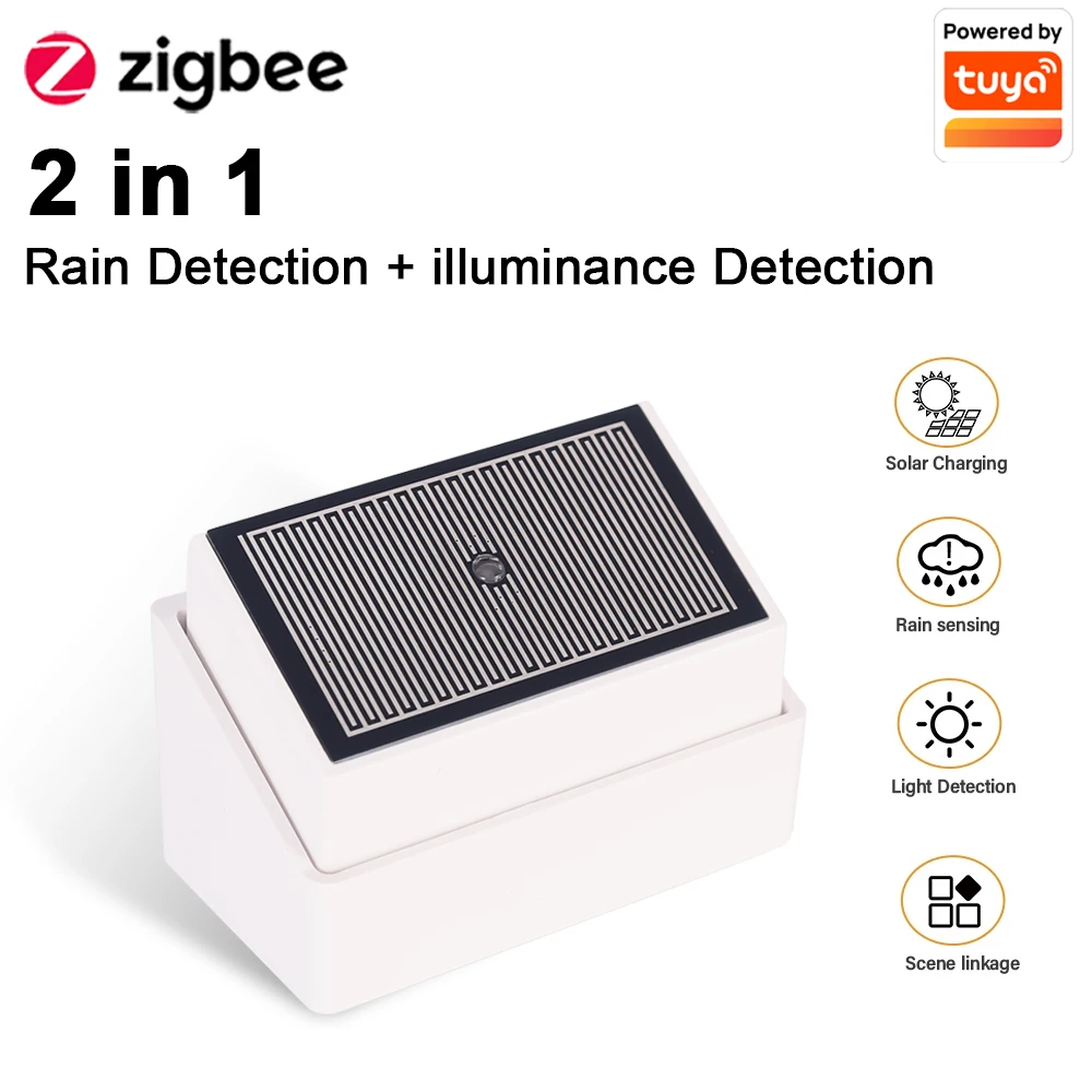 Outdoor Lighting Zigbee - เซ็นเซอร์ตรวจจับหยดน้ำฝน Tuya Zigbee พร้อมเซ็นเซอร์ตรวจจับแสง IPX4 กันน้ำสำหรับภายนอกอาคาร