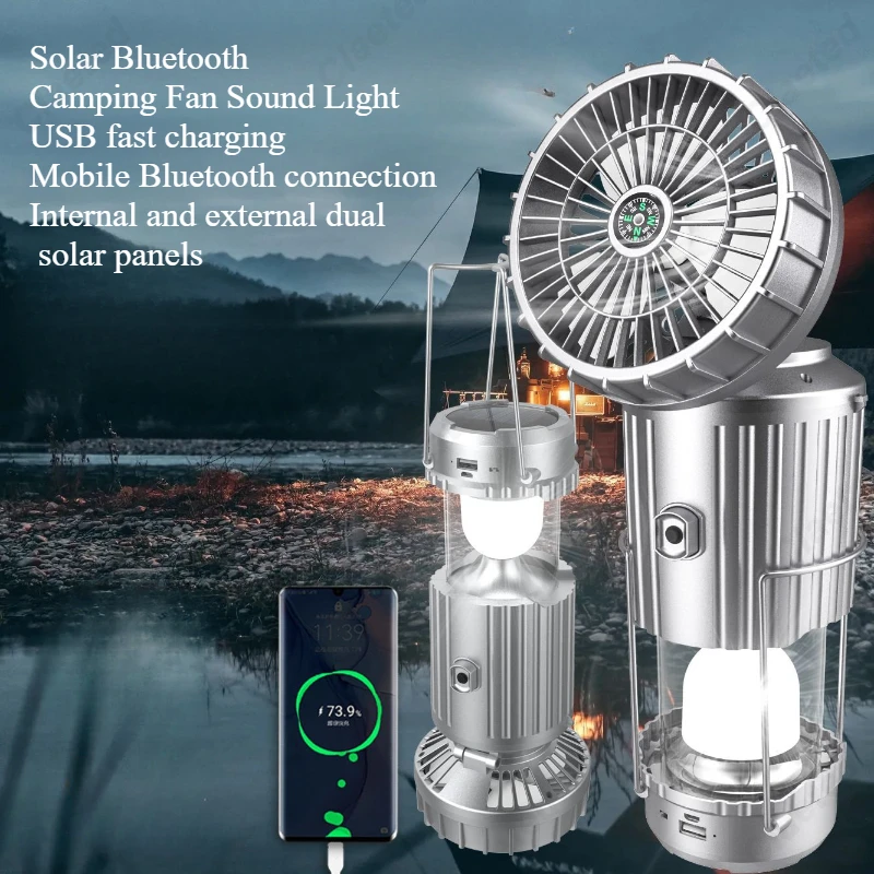 Outdoor Lighting Switch - โคมไฟพัดลมไฟฟ้า LED พลังงานแสงอาทิตย์แบบสร้างสรรค์ โคมไฟแคมป์ปิ้งแบบพกพา ปรับยืดหดได้ ใช้กลางแจ้ง