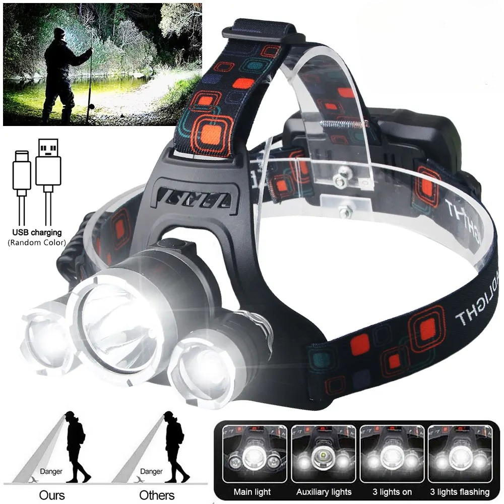 Outdoor Lighting Usa - ไฟฉายคาดศีรษะ LED กำลังสูง แบตเตอรี่แบบชาร์จ 18650 90