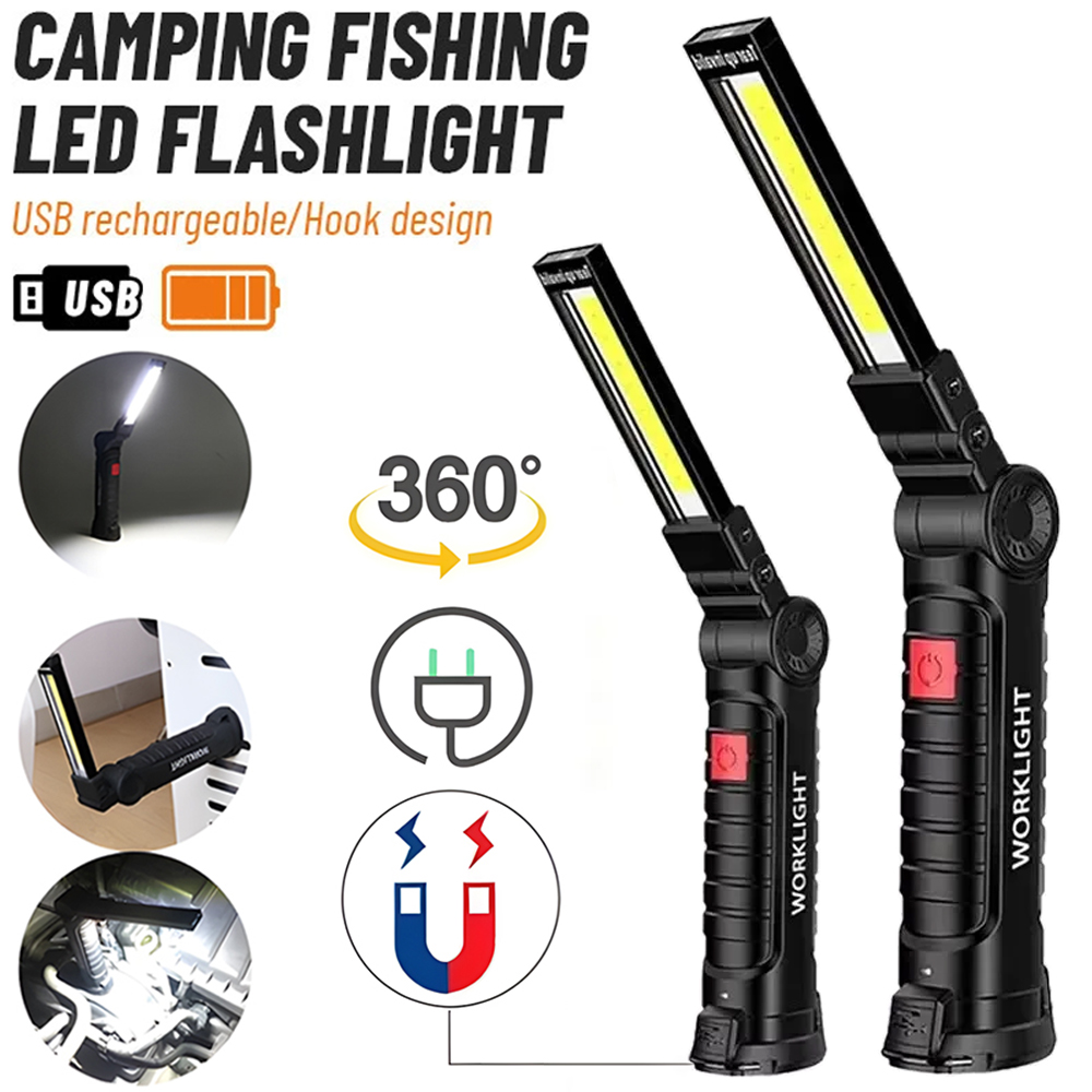 Outdoor Lighting Beacon - ไฟฉาย LED COB แบบชาร์จไฟได้ผ่าน USB พร้อมแม่เหล็กและตะขอ