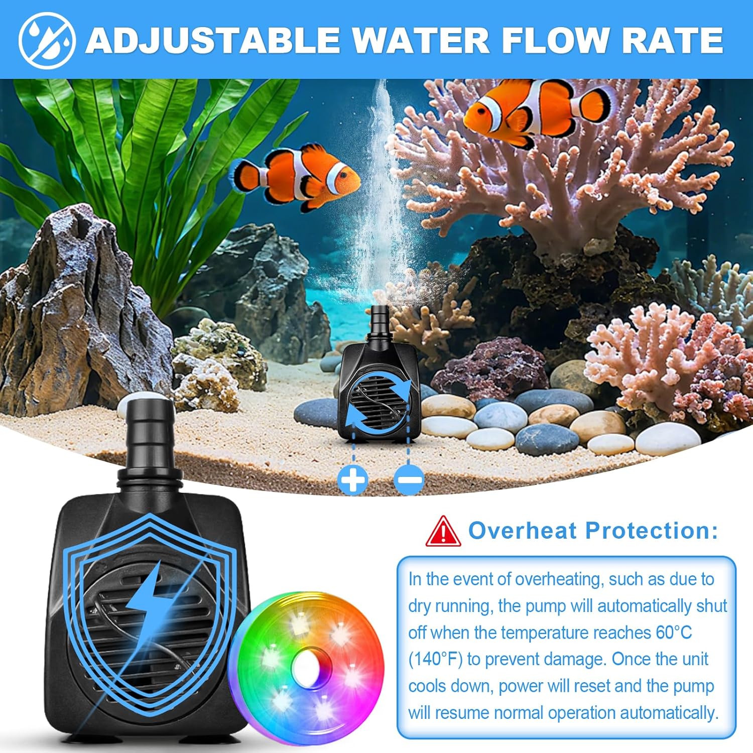 ปั๊มน้ำแบบจุ่มใต้น้ำ 210GPH พร - Pond Light Submersible บทวิจารณ์และราคา